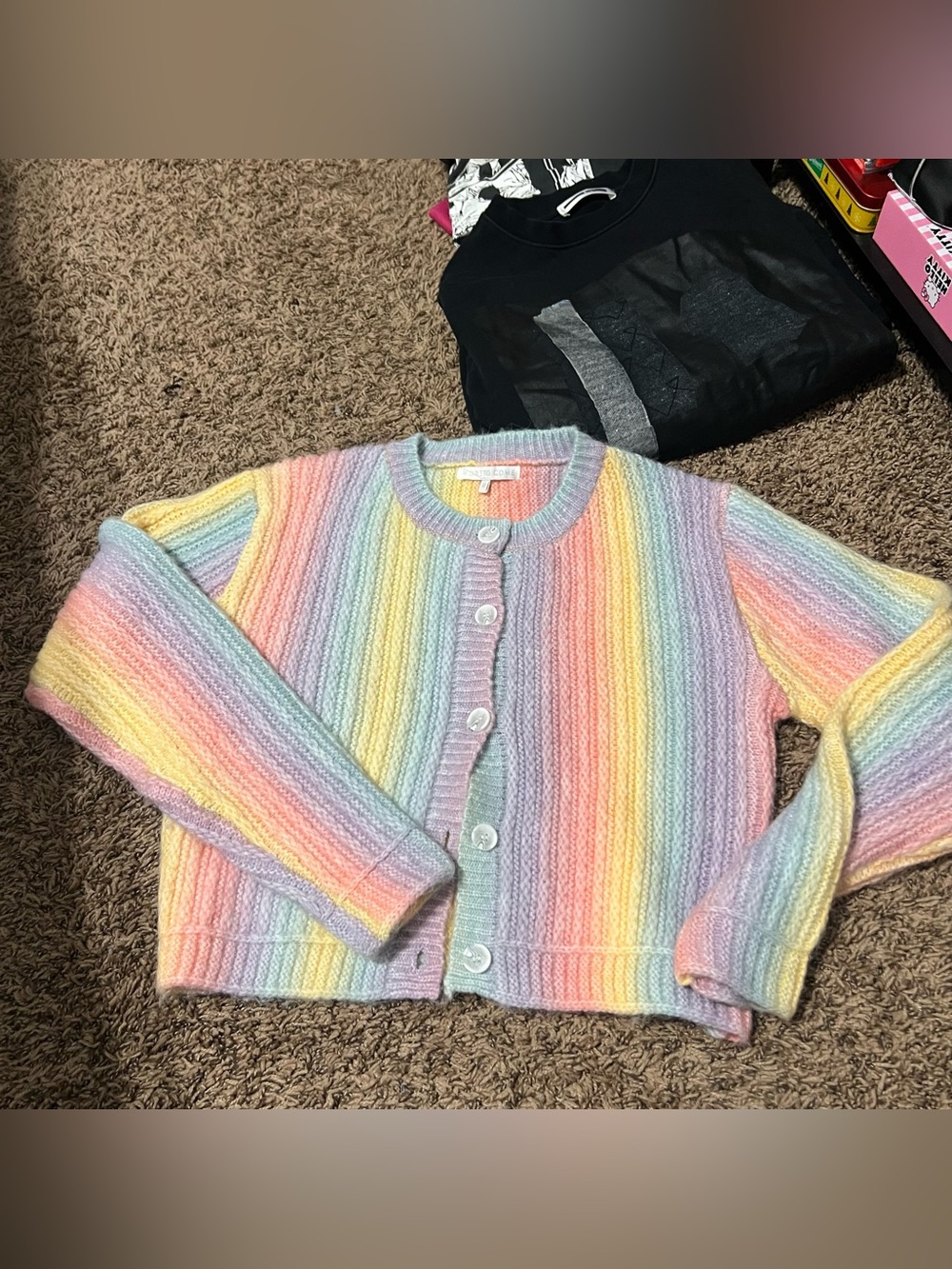 Pastel Striped Ribbed Button Cardigan Sweater